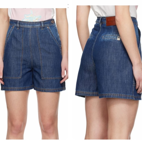 Weekend Max Mara “Elica” Cotton and Linen Blend Denim Shorts - Picture 1 of 13